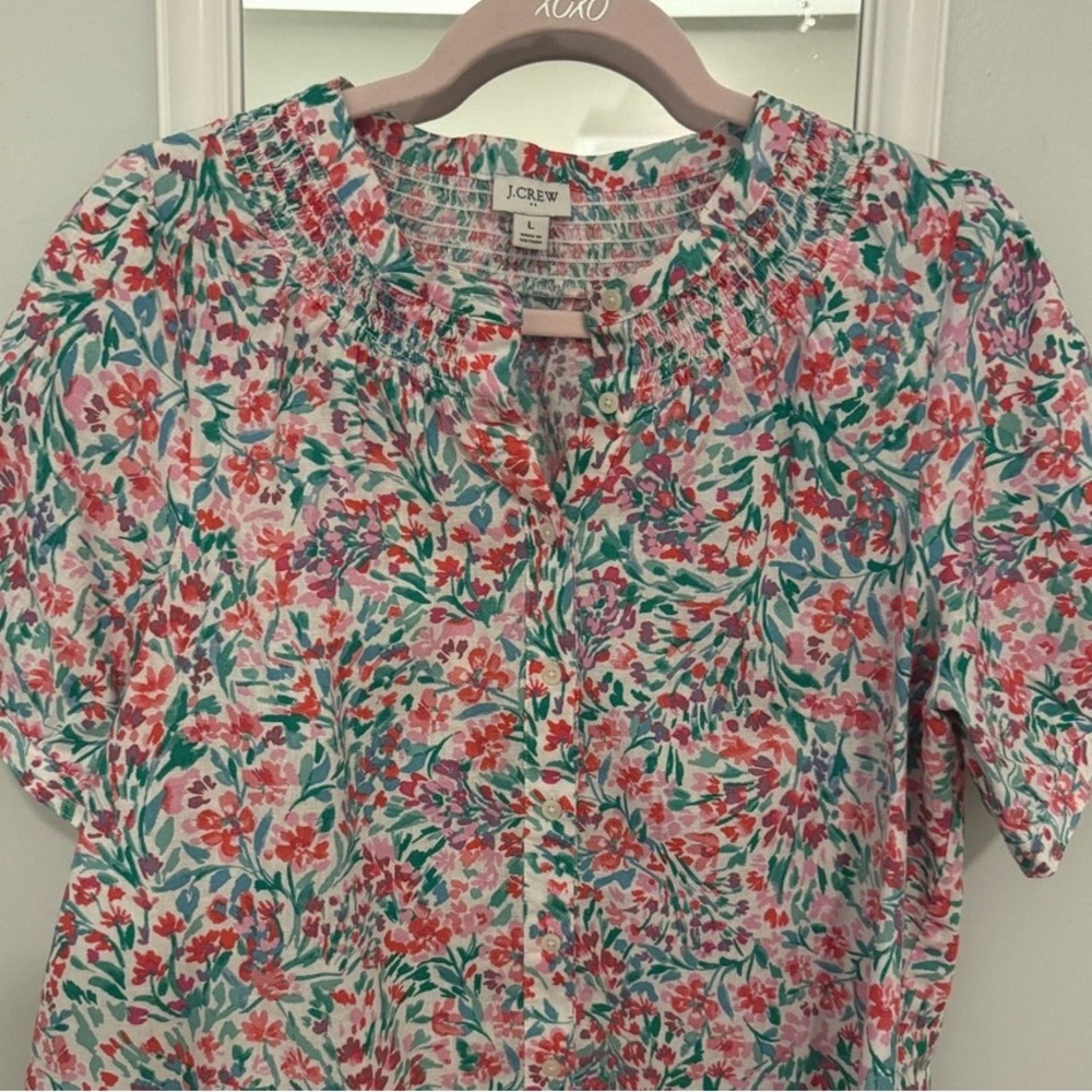 J. Crew Floral Blouse - Pink and Green